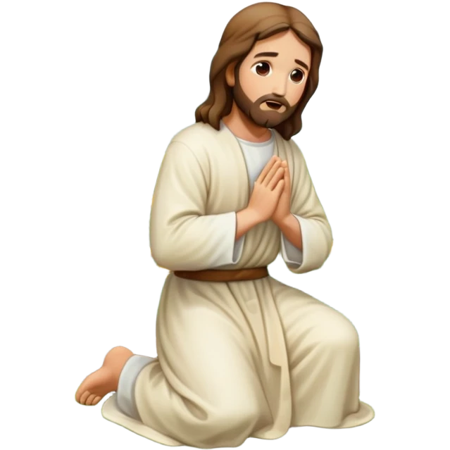 Jesus kneeling to pray in a garden, reverent mood, emoji style emoji
