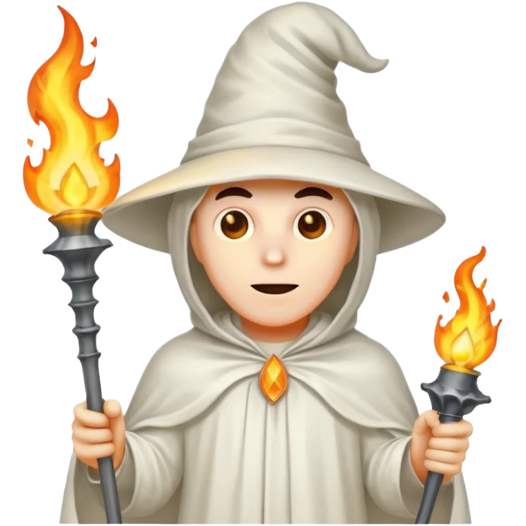 A man in a ghost costume with a pointy hat and torch emoji