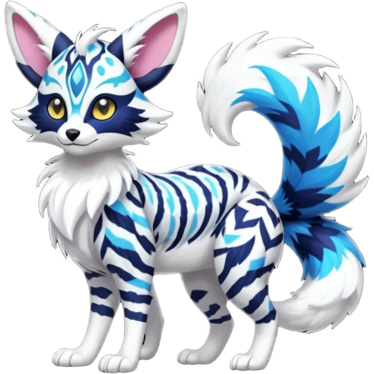 Futuristic furry fluffy floofy feathery tribal marked Genet-Absol-Kyurem-Zeraora-Primagen-fusion-creature  emoji