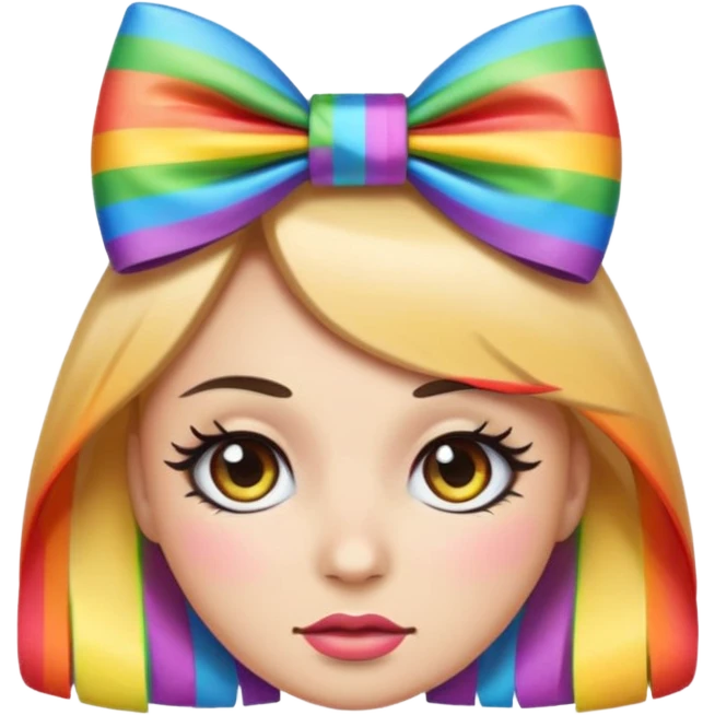 emoji face with bad thick eyeliner and rainbow bow on head emoji