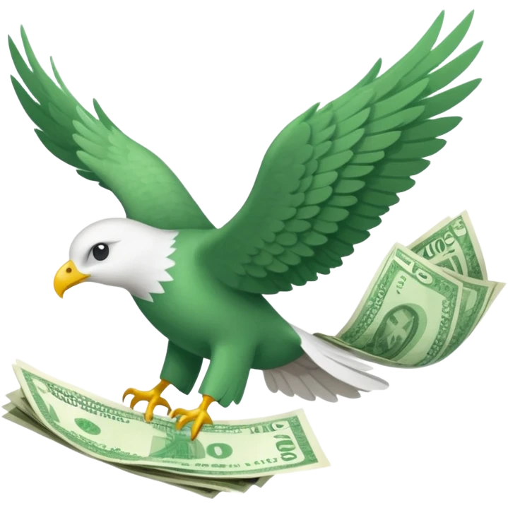 un fajo de dólares con alas volando, "que no sea un ave agarrando el fajo" quiero que el fajo de billetes tenga alas emoji