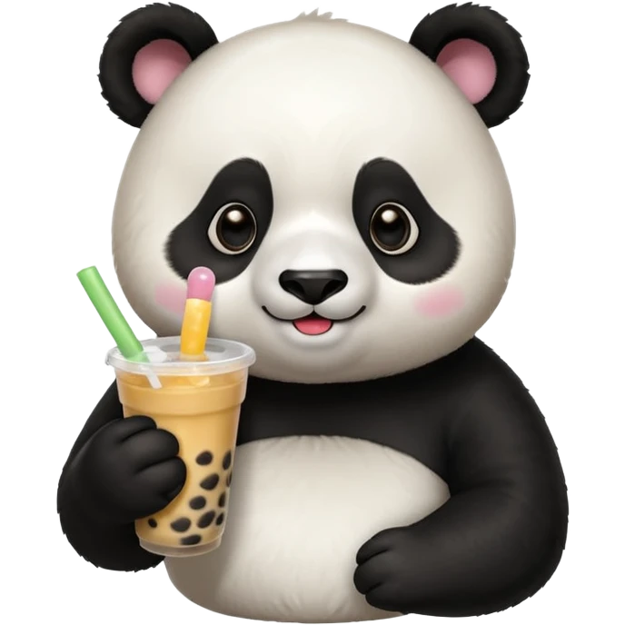 A panda drinking bubble tea, excited about the toppings, portrait, bust up emoji