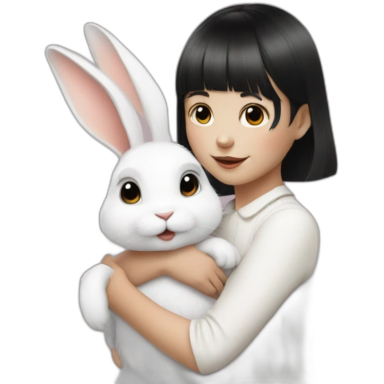 white rabbit with a little girl with black bangs emoji