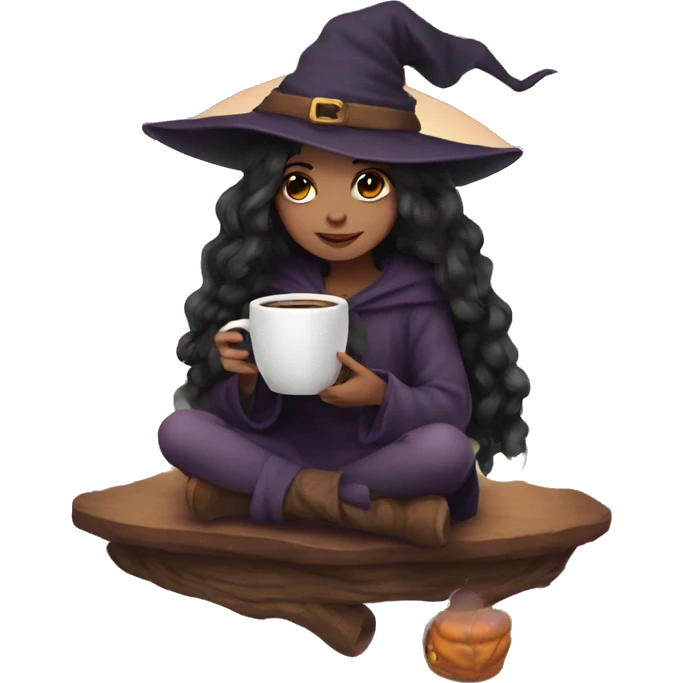 Cozy cute little witch with coffee  emoji