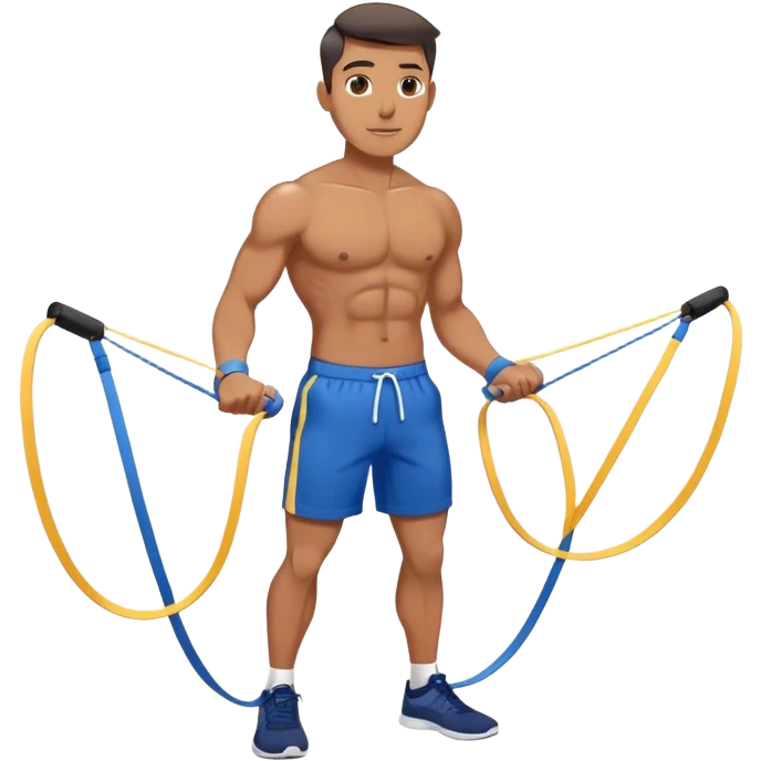 fit man with blue shorts resistance bands exercises emoji