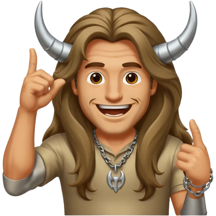 Long haired guy throwing up metal horns emoji