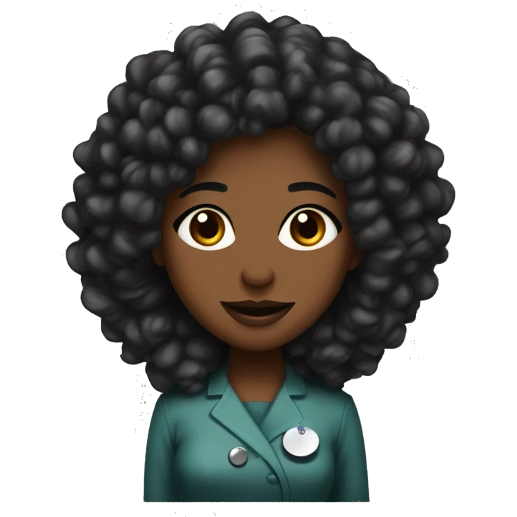 Medica negra pelo largo rizado de color negro, labios grueso y bata medica  emoji