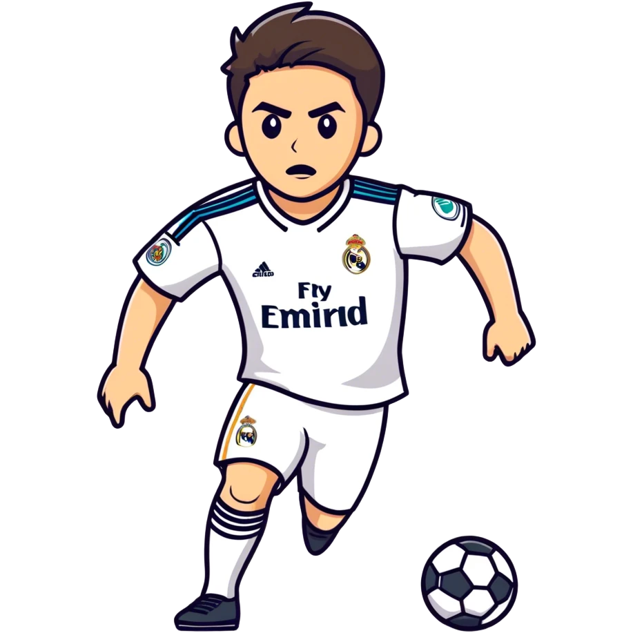 This man playing football wearing Real Madrid shirt  emoji
