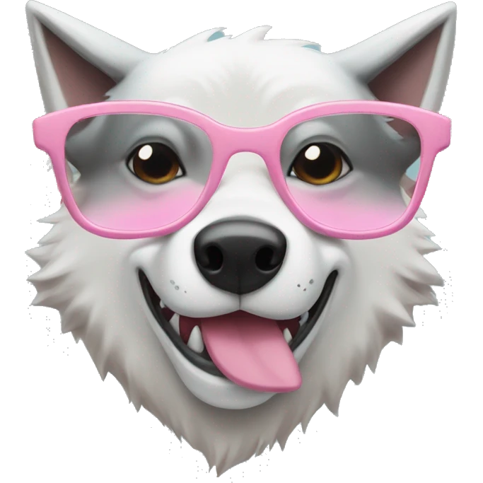 Wolf with light pink bow kissing a shark with glasses  emoji