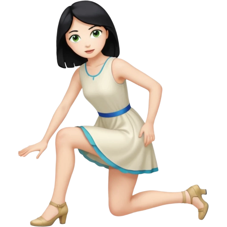 prince, black hair, blue eyes, garment, woman, blonde hair, green eyes, bending knee, sleveless white dress, emoji