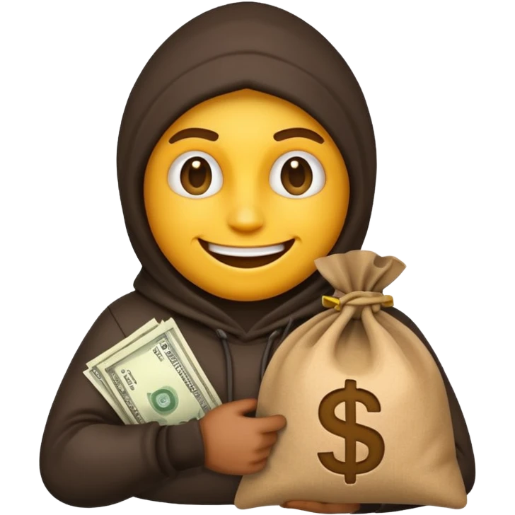 A thief emoji has a bag of dollars next to it. emoji