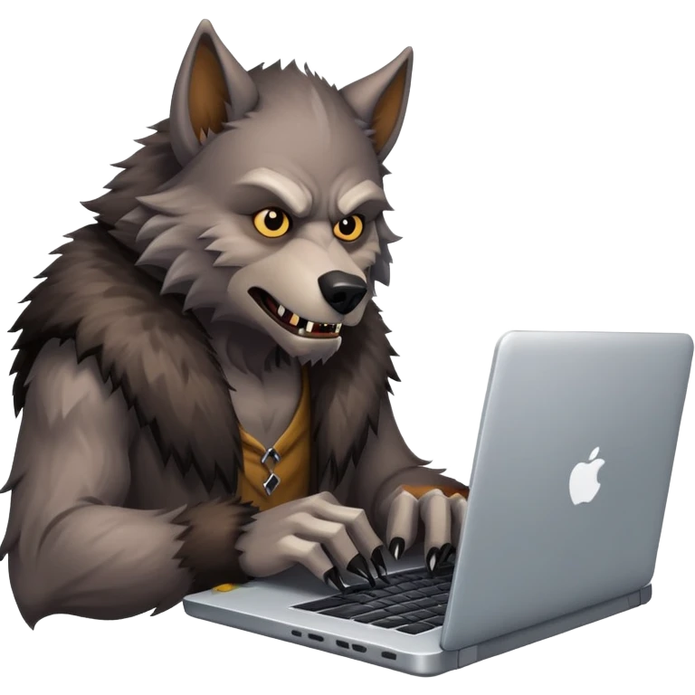 Nice Werewolf typing at laptop emoji