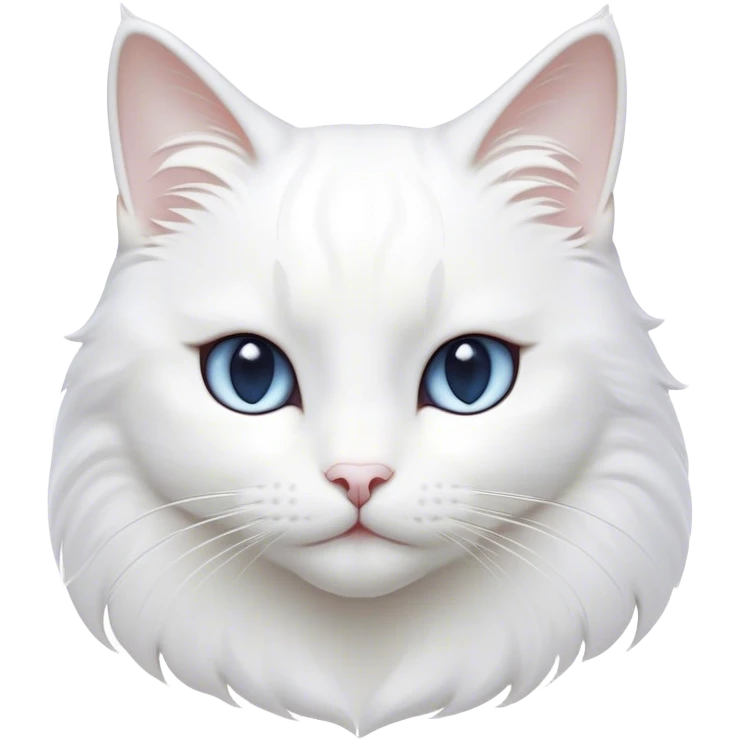 Cinematic Noble White Cat Portrait Emoji, Poised and stately, with a pristine, snow-white fur accented by delicate hints of silver, refined whiskers and a serene, focused gaze, simplified yet impeccably detailed, glowing with an ethereal radiance and timeless elegance, high shine, exuding calm intelligence and regal simplicity, soft glowing outline, capturing the essence of a noble white cat that radiates quiet majesty! emoji