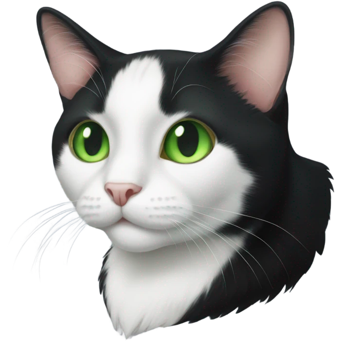 Tuxedo cat with bright green eyes emoji
