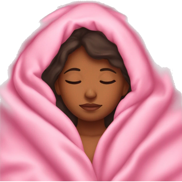 Brown girl asleep in pink blanket emoji