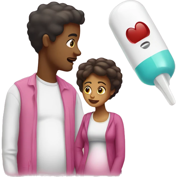 couple looking at pregnancy test emoji