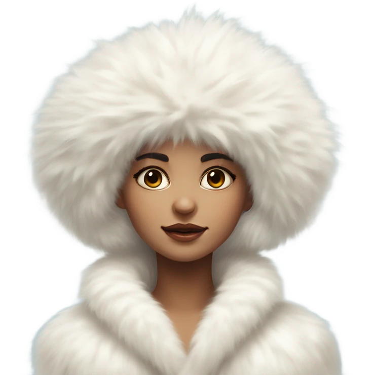 a girl with a white big fluffy fur hat and white fur coat, Ada Gladys Killins, aestheticism, a character portrait emoji