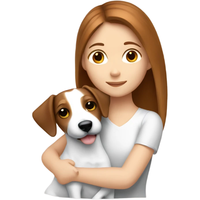 white girl with chestnutbrown hair hugging jack russell terrier emoji