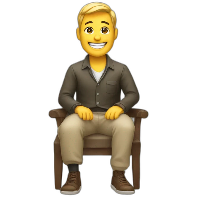 Man crossing his legs , smiling and happy  emoji