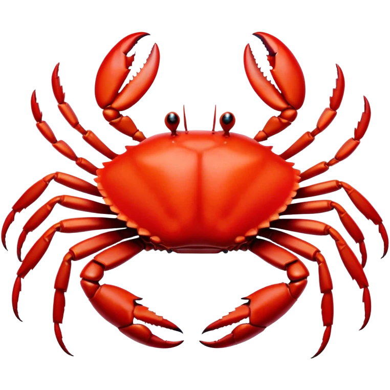 Cinematic Noble Red Crab Portrait Emoji, Poised and commanding, with a sturdy, angular exoskeleton of vivid scarlet red and sharply defined pincers, deep-set, intense eyes on stalks, Simplified yet sharp and sophisticated features, highly detailed, glowing with a soft, oceanic glow, high shine, intelligent and formidable, stylized with an air of coastal authority, focused and alert, soft glowing outline, capturing the essence of a watchful crustacean guardian that appears ready to scuttle out of the screen with determined power! emoji