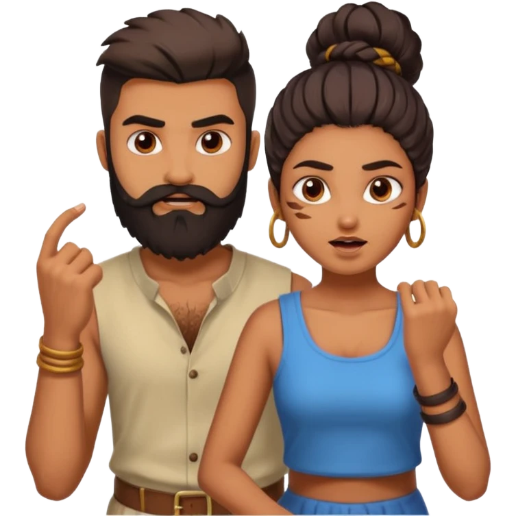 brother and sister fighting modern culture naughty  - indian skin and hairstyle - men beard  emoji