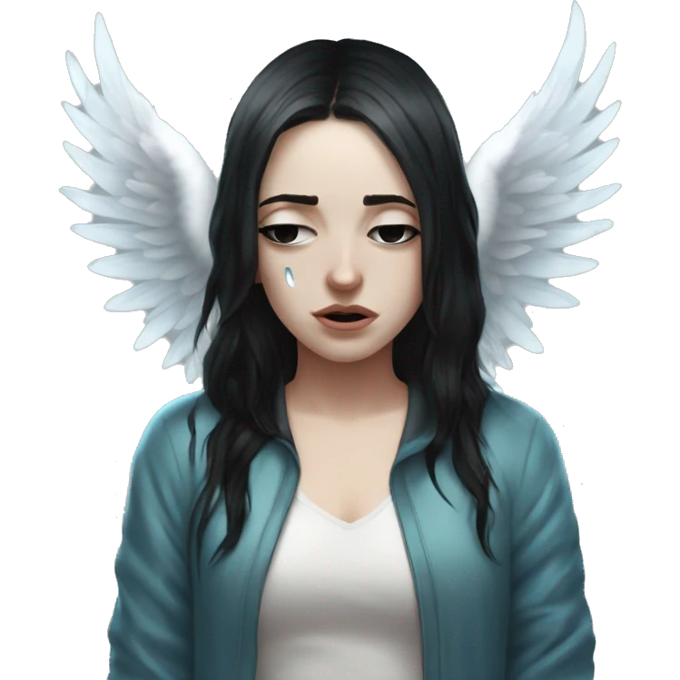 In ocean Crying eyes water woman tearing eyes pale skin black hair on the floor magical woman with angel wings  emoji