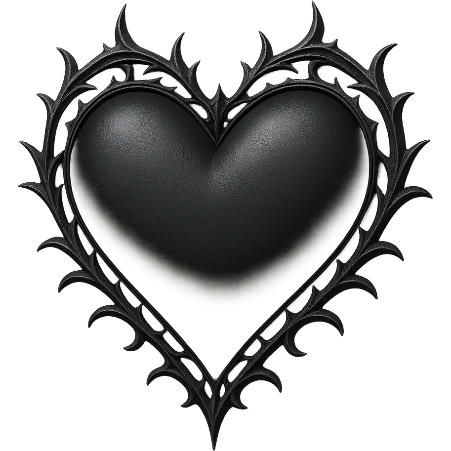 goth black white heart 3d  , remove background  emoji