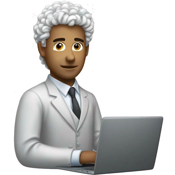 homme blanc avec des cheveux bouclé, un dégradé, et un laptop emoji