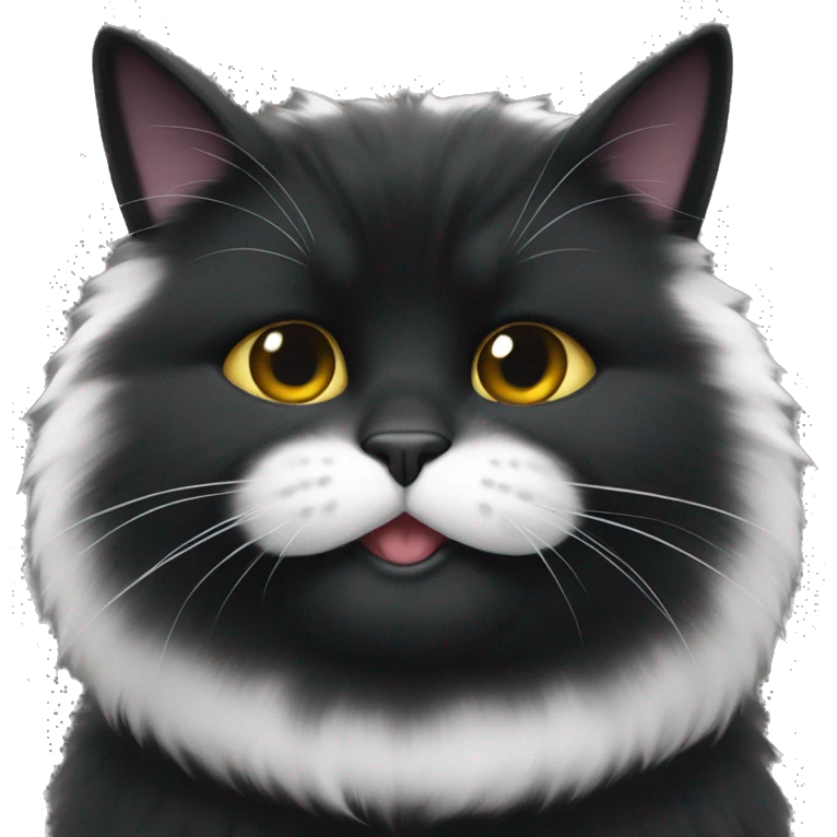 Fat black cat with white chin very fluffy emoji
