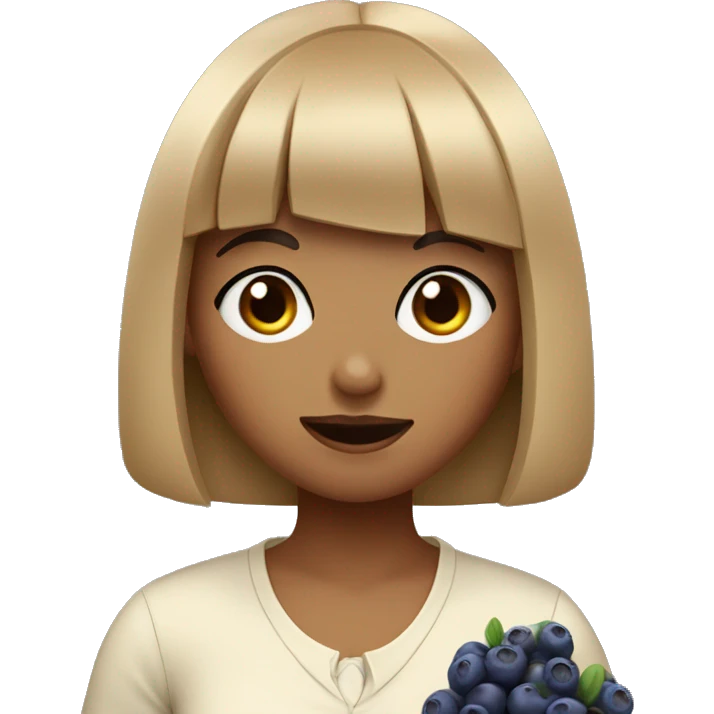 tan girl with short black bangs eating blueberries emoji
