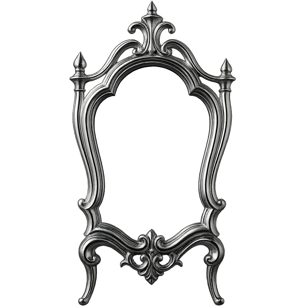 BLACKPINK-inspired gothic mirror, no hearts, shiny and dramatic, black and pink emoji