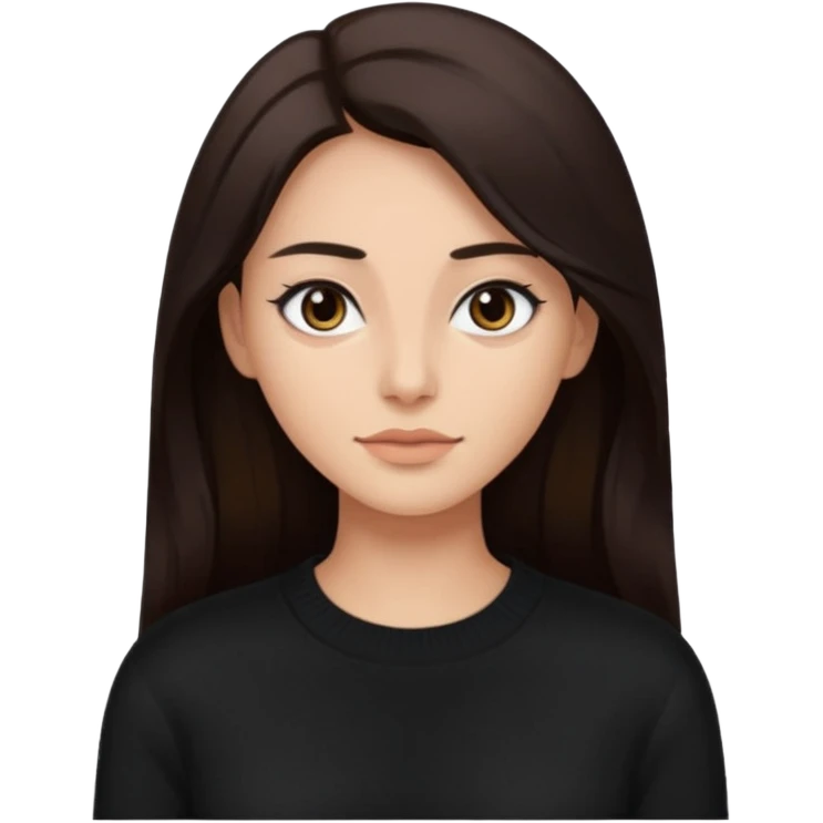 Lady with black sweater and long dark brown hair and eyes emoji