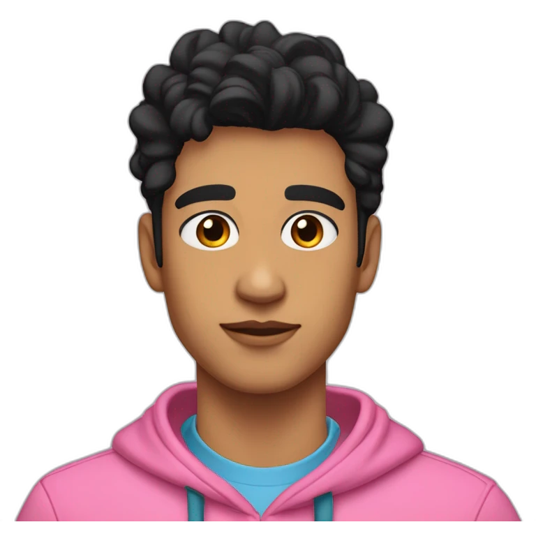 Tan skin with black hair and thick eyebrows young adult male wearing a blue hoodie and define jawline and thin nose and pinkish lips and gold necklace emoji