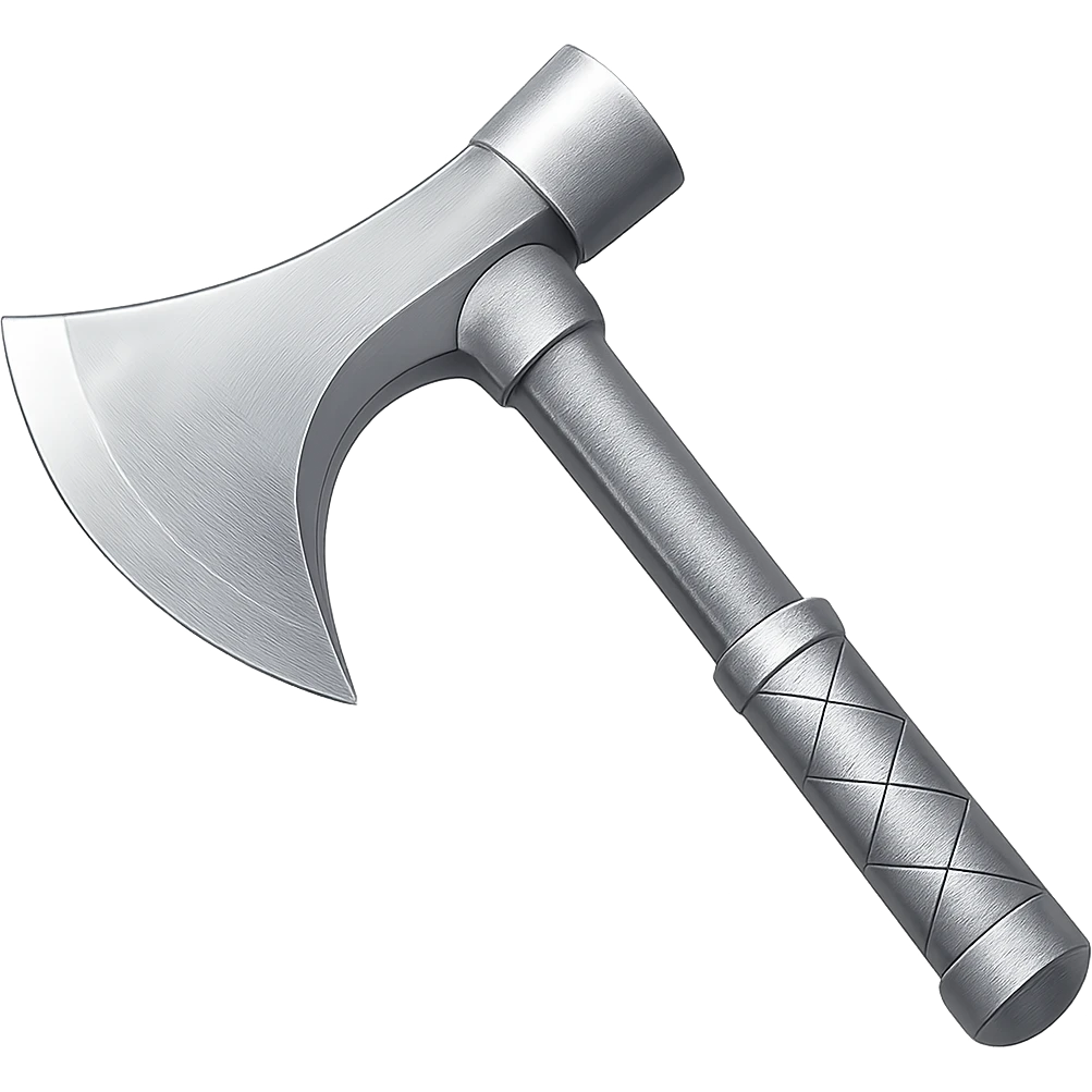 Recolor this iron axe to steel: make it slightly lighter, crisp, and shiny, keep the same shape, realistic metallic steel, emoji style, transparent background. emoji
