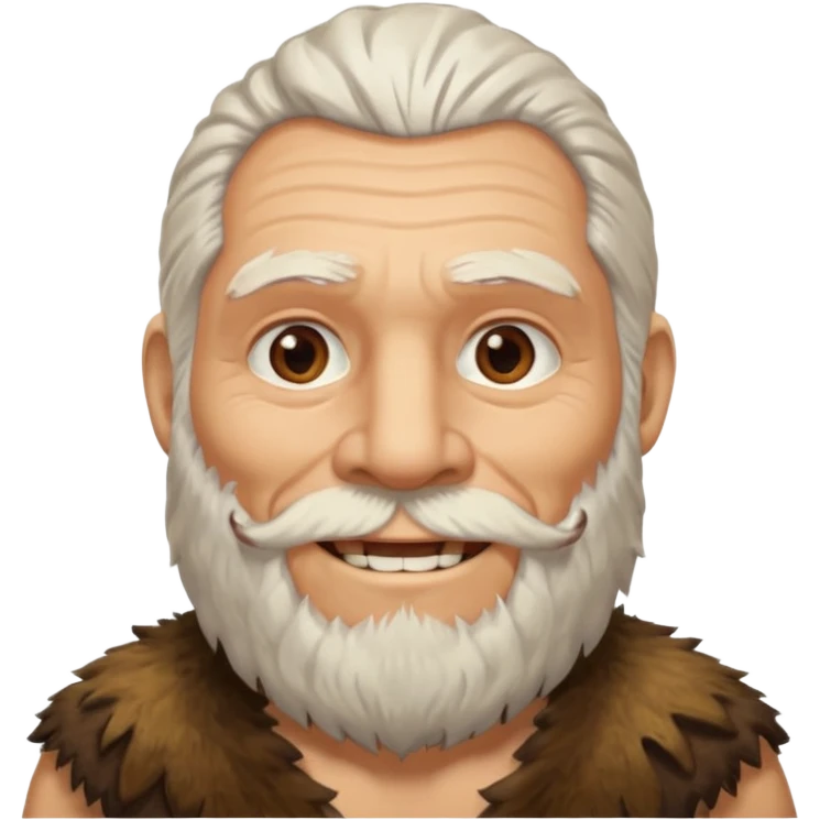 smiling old Neanderthal with white hair, beard, and animal skin clothing emoji