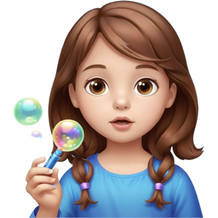 little girl blowing bubbles – Brown hair, bubble wand
 emoji