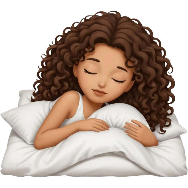Girl with long dark brown curly hair sleeping white  emoji