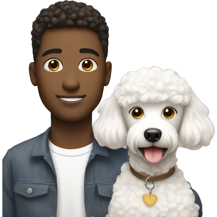 Young couple with white small poodle dog emoji