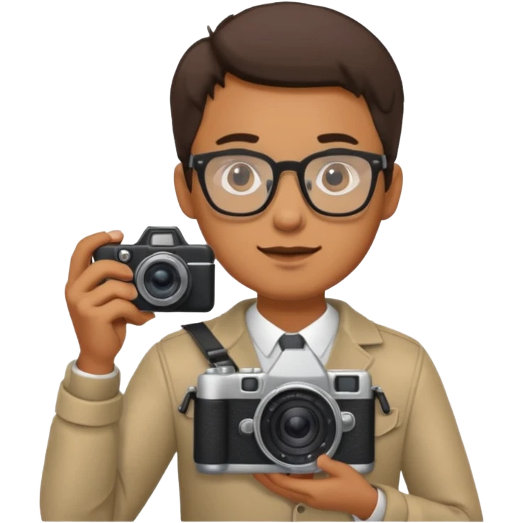 A man with glasses holding a cameta emoji
