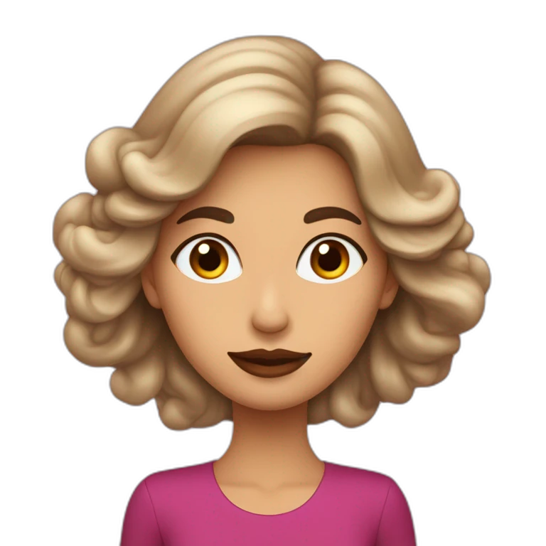 mujer trigueña de pelo ondulado y largo, ojos color marrón oscuro y labios rosados emoji