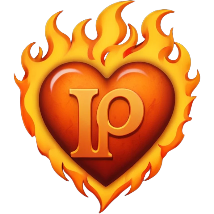 Can you make a dark orange heart with a dark red letter in the middle in a gothic style, the letter is P, I also want it to have some flames emoji