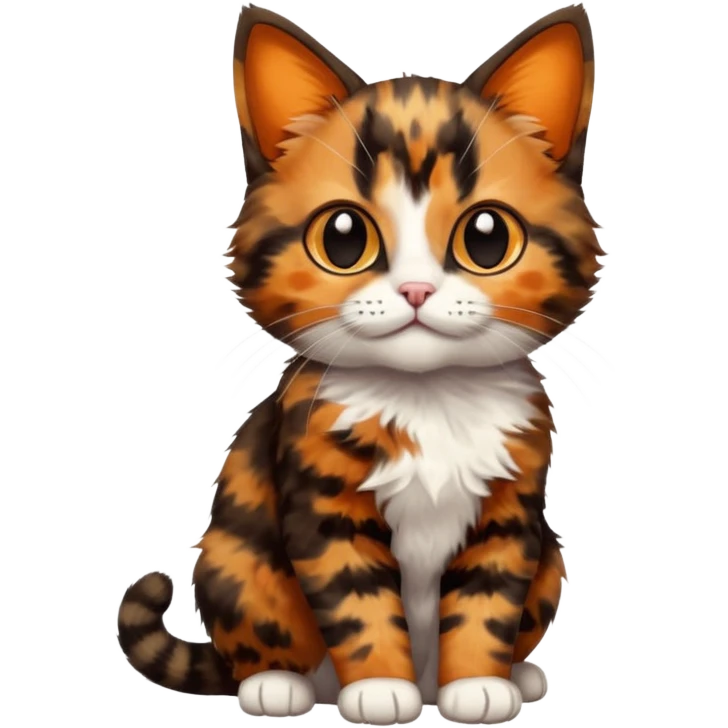 A high-resolution photo-realistic digital illustration of a brown multicoloured  tortoiseshell cat kitten, chest upward emoji