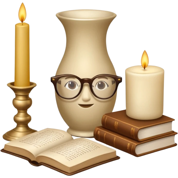 beige aesthetic objects like vase, book, pillow, glasses, and candle emoji