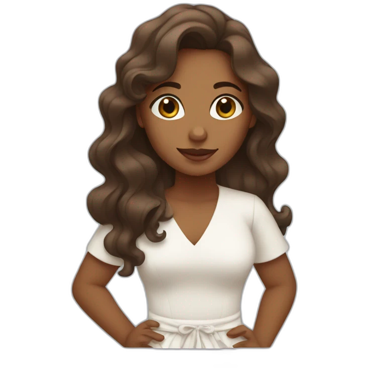 Brown girl with waves dressed in white emoji