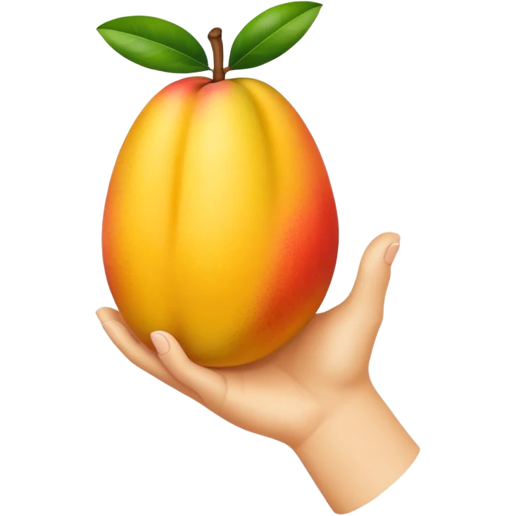 white hand hanging a mango like a cup emoji