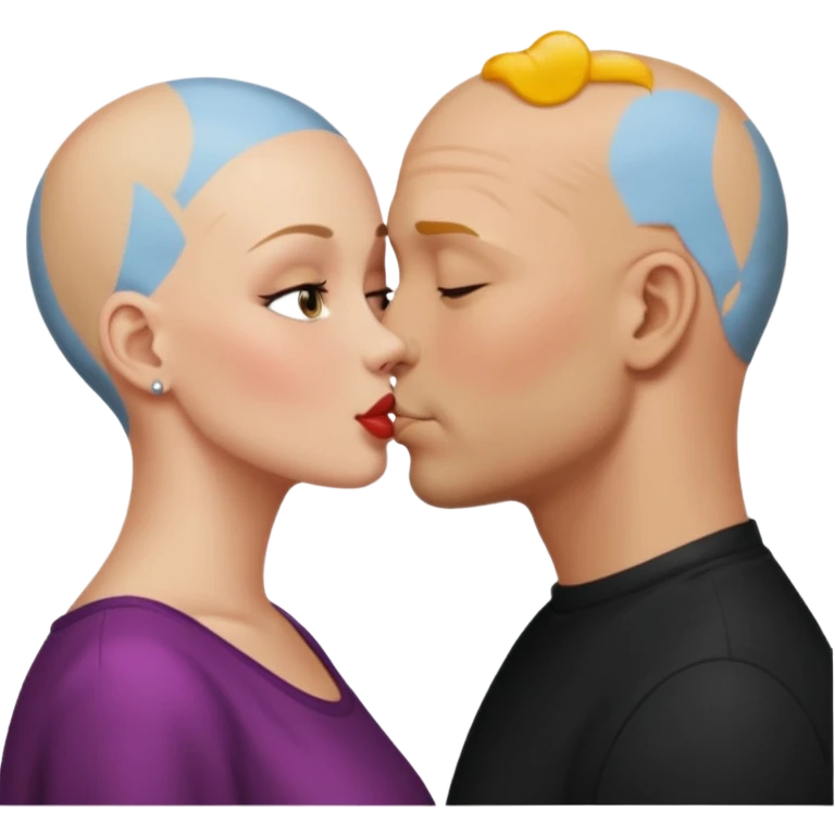Bald man kissing dark blonde woman emoji