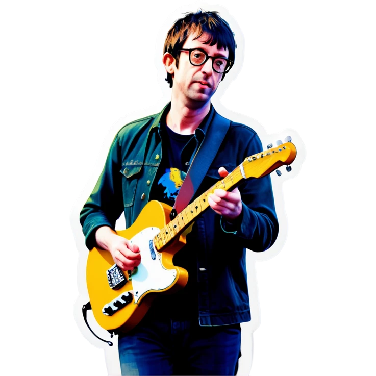 Blur guitarist Graham Coxon is playing the butterscotch telecaster and drinking soju. emoji