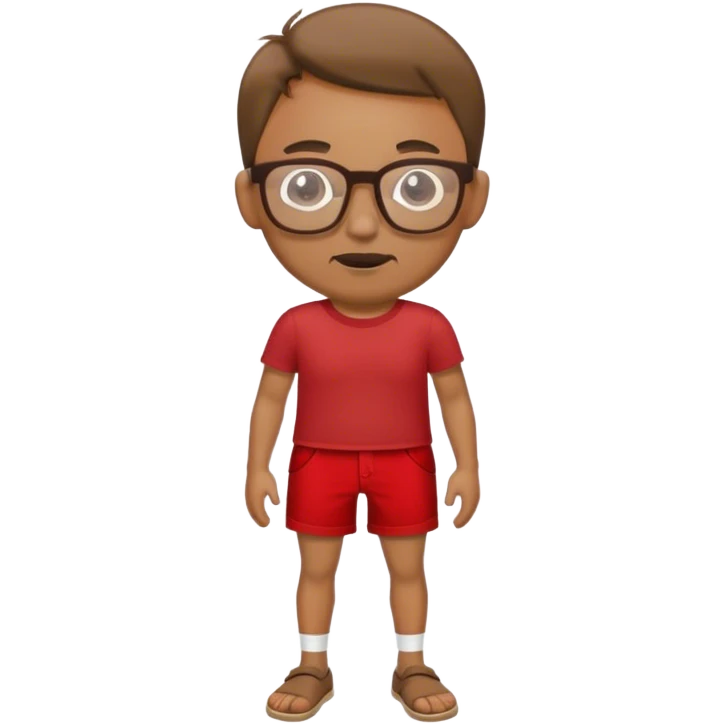 Man wearing red shorts and brown shirt with glasses emoji