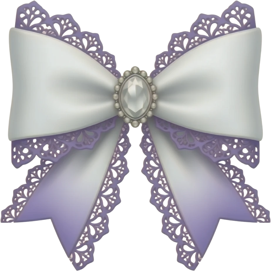 3D emoji gothic bow, white velvet, subtle gradient white filigree, subtle gradient purple lace trim, white gem, elegant emoji