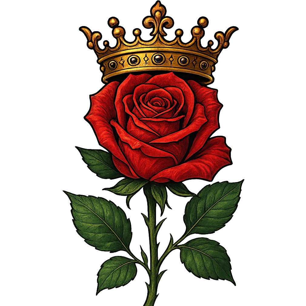 a rose with a crown, elegant and regal, detailed, vibrant colors, stylized emoji